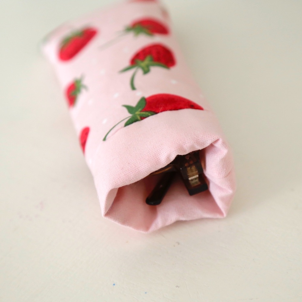 Strawberry Print Pink Sunglasses Pouch